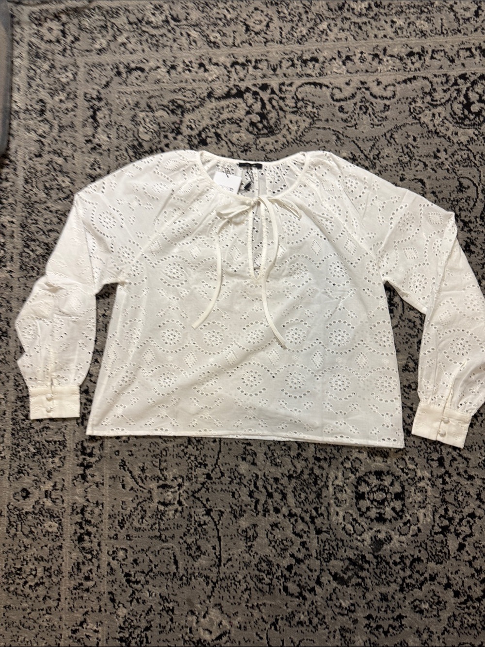 Joe's Jeans White Eyelet Tie-Neck Blouse